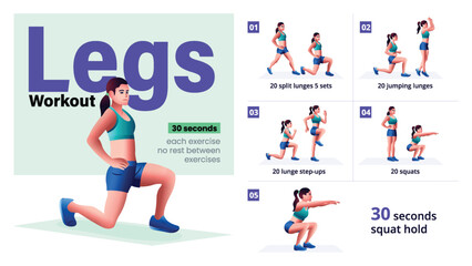 High Volume Leg Workout Complete Step-by-Step Guide for a Home Workout-Vector Design