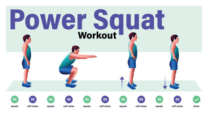 Power Squat Workout Complete Step-by-Step Guide for a Home Workout-Vector Design