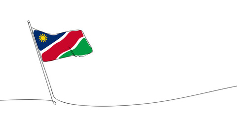 A single line drawing of a Namibia flag. Continuous line Republic of Namibia icon. One line icon. Vector illustration © Dancepol