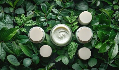 frame of organic cosmetics containers,green leaves cruelty free beauty products no animal testing