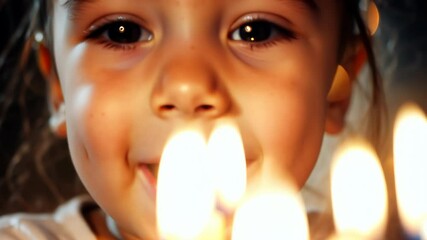 Close-up of child blowing out birthday candle
