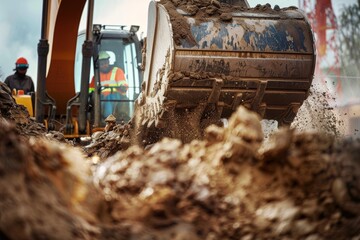 Close-Up of Crawler Backhoe on Soil. Beautiful simple AI generated image in 4K, unique.