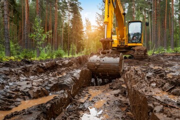 Close-Up of Crawler Backhoe on Soil. Beautiful simple AI generated image in 4K, unique.