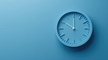 A clock, representing time management and scheduling, set on a clean blue background, with copy space.