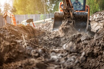 Fototapeta premium Close-Up of Crawler Backhoe on Soil. Beautiful simple AI generated image in 4K, unique.