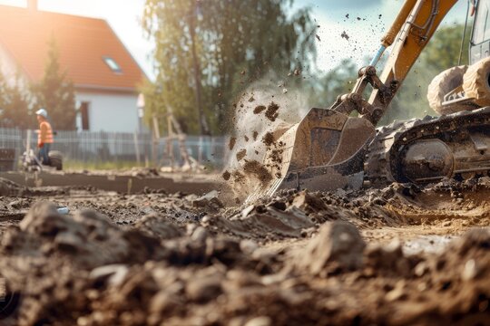Close-Up of Crawler Backhoe on Soil. Beautiful simple AI generated image in 4K, unique.