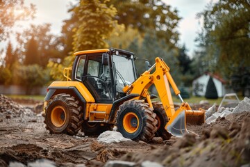 Close-up shot of a bulldozer's tracks and blade, covered in dirt and debris. Beautiful simple AI generated image in 4K, unique.
