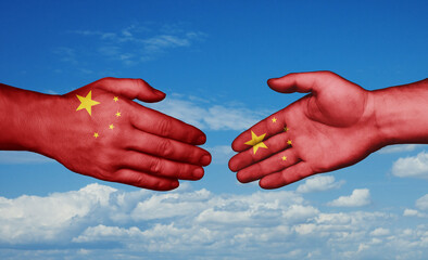 Two China country handshaking with flags, consensus concept international co-operation illustration