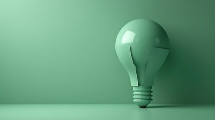 Minimalist green lightbulb with a subtle crack, representing ideas, innovation, and environmental consciousness.