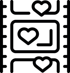 Film strip showing romantic movie with hearts symbolizing love and affection