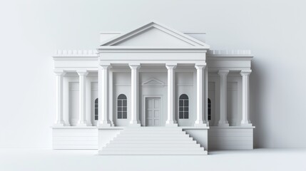 Obraz premium Paper cut art of a white bank building with columns and a dome on top.