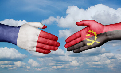 France and Angola country handshaking with flags, consensus concept international co-operation illustration