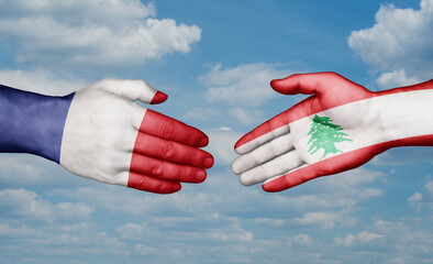 Lebanon and France country handshaking with flags, consensus concept international co-operation illustration