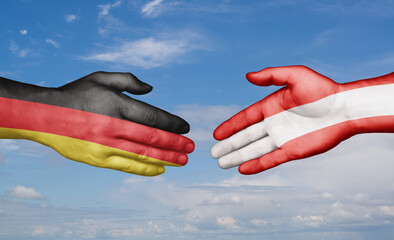 Austria and Germany country handshaking with flags, consensus concept international co-operation illustration