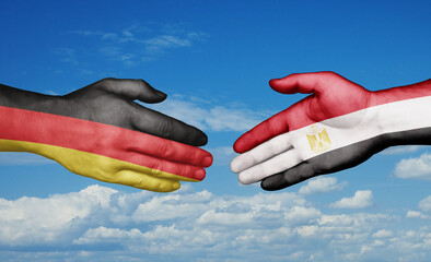 Egypt and Germany country handshaking with flags, consensus concept international co-operation illustration