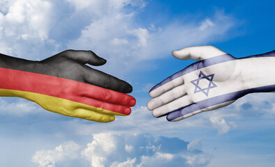 Israel and Germany country handshaking with flags, consensus concept international co-operation illustration