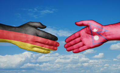 Nepal and Germany country handshaking with flags, consensus concept international co-operation...