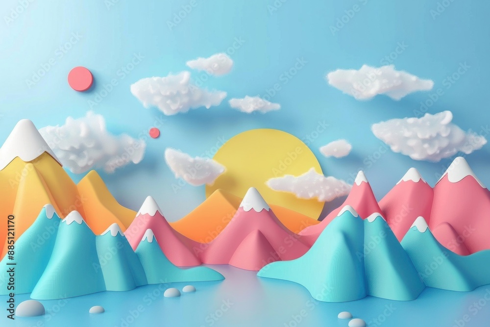 Wall mural cute mountain background art outdoors cartoon.