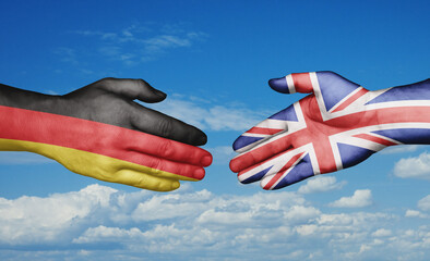 United Kingdom and Germany country handshaking with flags, consensus concept international...