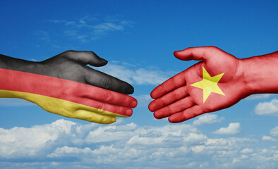 Vietnam and Germany country handshaking with flags, consensus concept international co-operation illustration