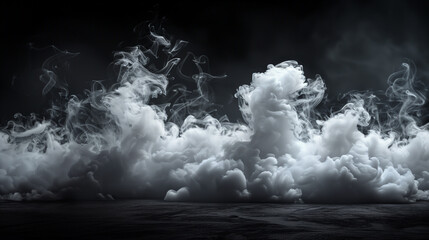 Naklejka premium white smoke and mist overlay on black background, white dense smoke, cloud white