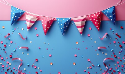 Obraz premium independence day usa banner template,american flags sign usa,confetti th of july celebration poster template patriotism,us national holidays concept