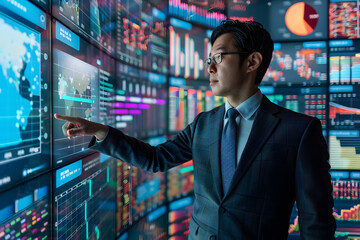 Fototapeta premium Person analyzing the graphs on the screen of stock market operations