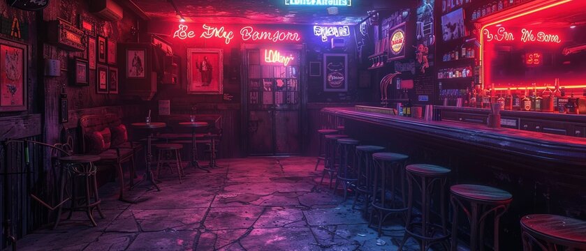 Interior of a dark alley dive bar