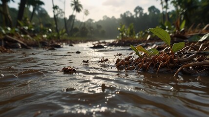 Fototapeta premium ant in rain, AI Generated.