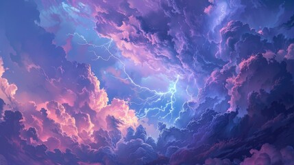 Anime-inspired stormy clouds with flashes of lightning, capturing the energy of a brewing storm.