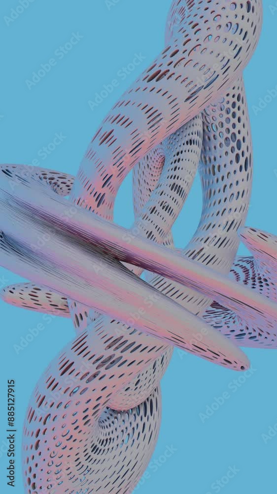 Poster abstract twisted perforated tubes with gradient colors on blue background