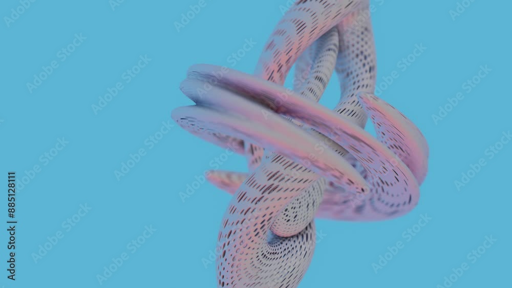 Poster Abstract Twisted Perforated Tubes with Gradient Colors on Blue Background

