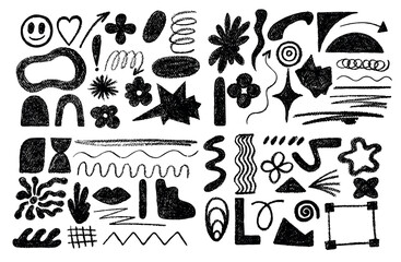 Set of vector black scribble shapes. Dirty artistic design elements.