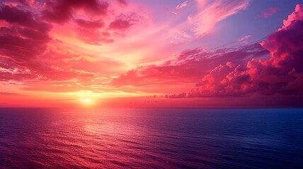 Naklejka premium Pink and orange sunset over the ocean