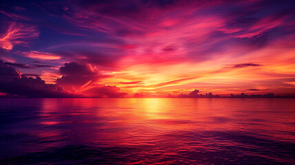 Obraz premium Vivid sunset over a calm ocean
