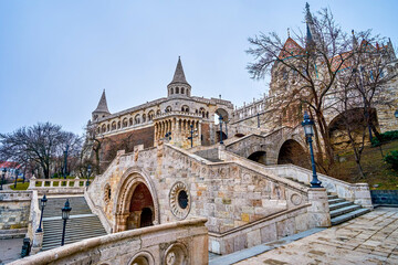 The carved stone Fisherman's Bastion, Budapest, Hungary