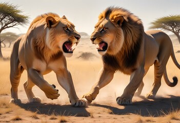 lion and lioness, lions in the wild, wild animal in forest, animal photography.