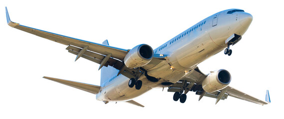 Modern airplane on isolated white background