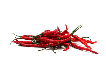 Fresh red chilies on a white background, good for article or recipe