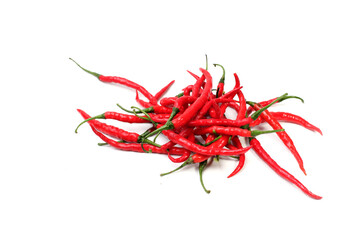 Fresh red chilies on a white background, good for article or recipe