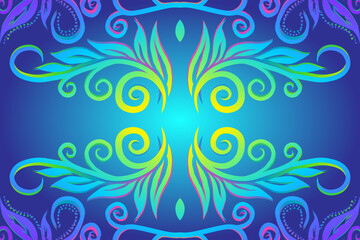 Beautiful colourful flowers and leaf line art pattern of indonesian culture traditional batik 