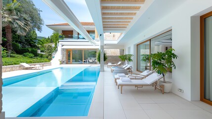 Fototapeta premium Enclosed sunbathing area with fresh ambiance and comfort, Fresh, Enclosed, Sunbathe