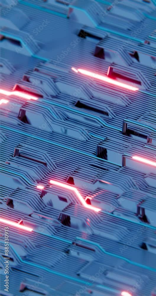 Poster abstract 3d circuit board design with pink neon highlights