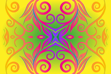 Beautiful colourful flowers and leaf line art pattern of indonesian culture traditional batik 