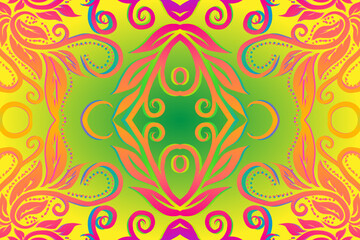 Beautiful colourful flowers and leaf line art pattern of indonesian culture traditional batik 