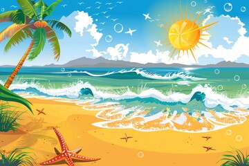 summer vector background with beach illustrations for banners
