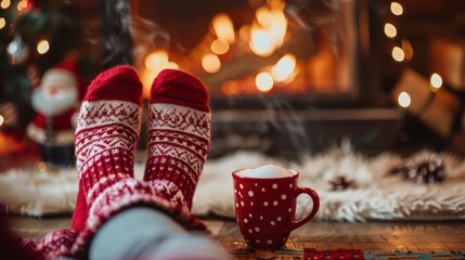 Woolen socks by the Christmas fireplace