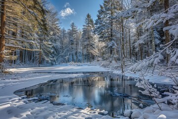 Snowy forest at the winter