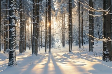 Snowy forest at the winter