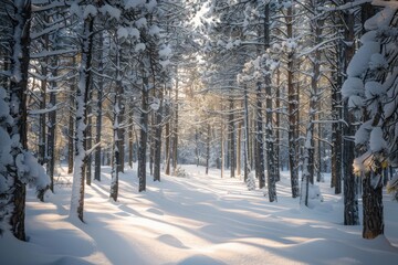 Snowy forest at the winter